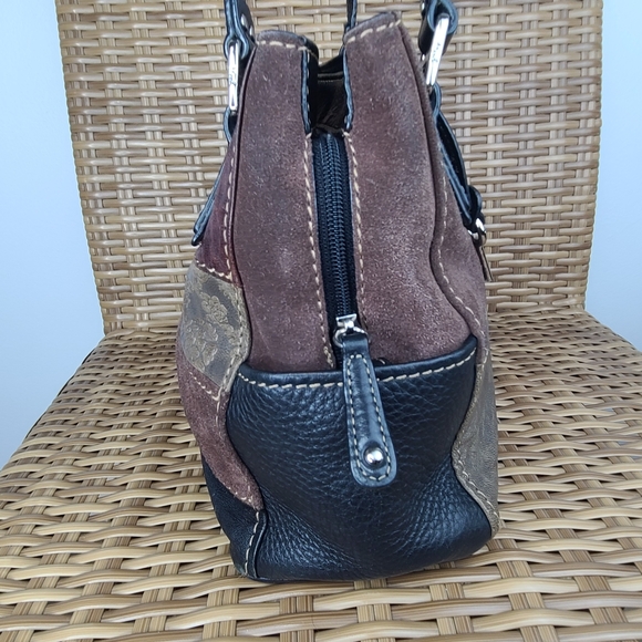 Fossil Shoulder Bag Handbag Purse Patchwork Leather Suede Black Brown Burgundy - Picture 8 of 16